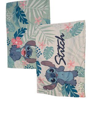 Disney Stitch Pillowcases Set Of 2 Tropical Leaf Pattern 20" x 30" Blue & Pink D